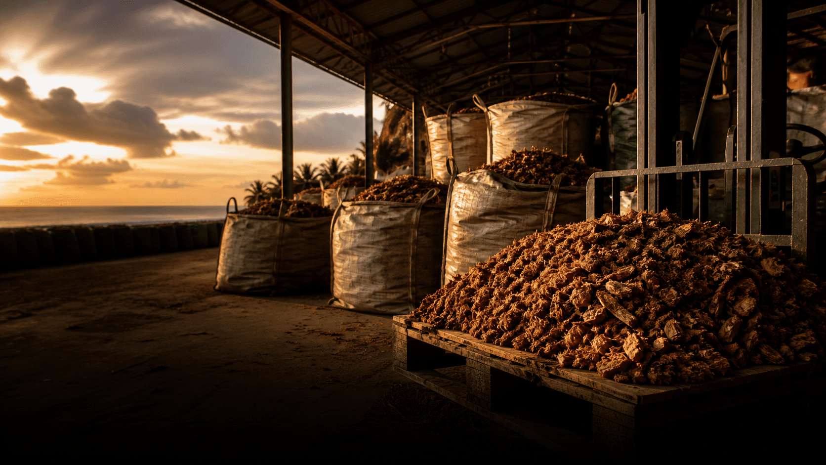 Loose Coconut Husk Chips prepared for bulk supply at a Sri Lankan processing facility